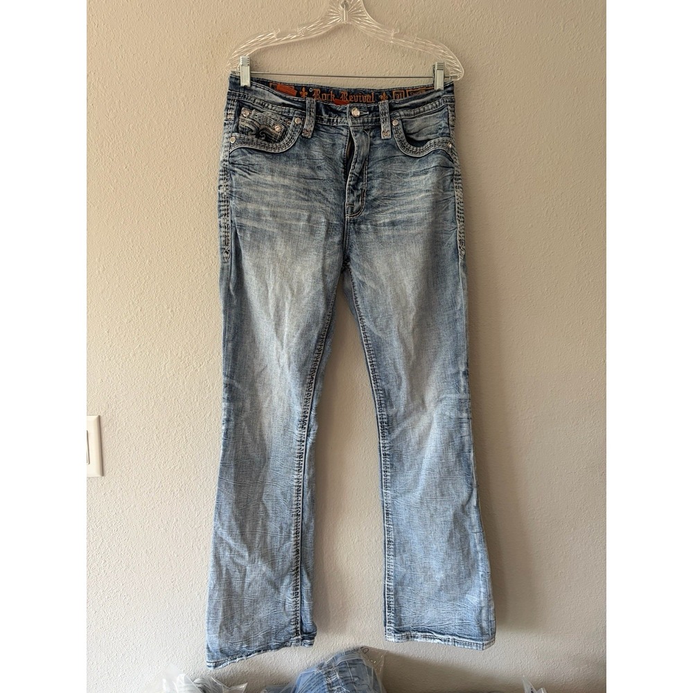 Rock Revival Lorelei Womens 31 Curvy High Rise Bootcut Embellished Jeans Blue